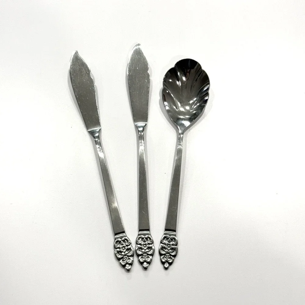 Oneida NORDIC CROWN Sugar Spoon & 2 Master Spreaders MCM flatware